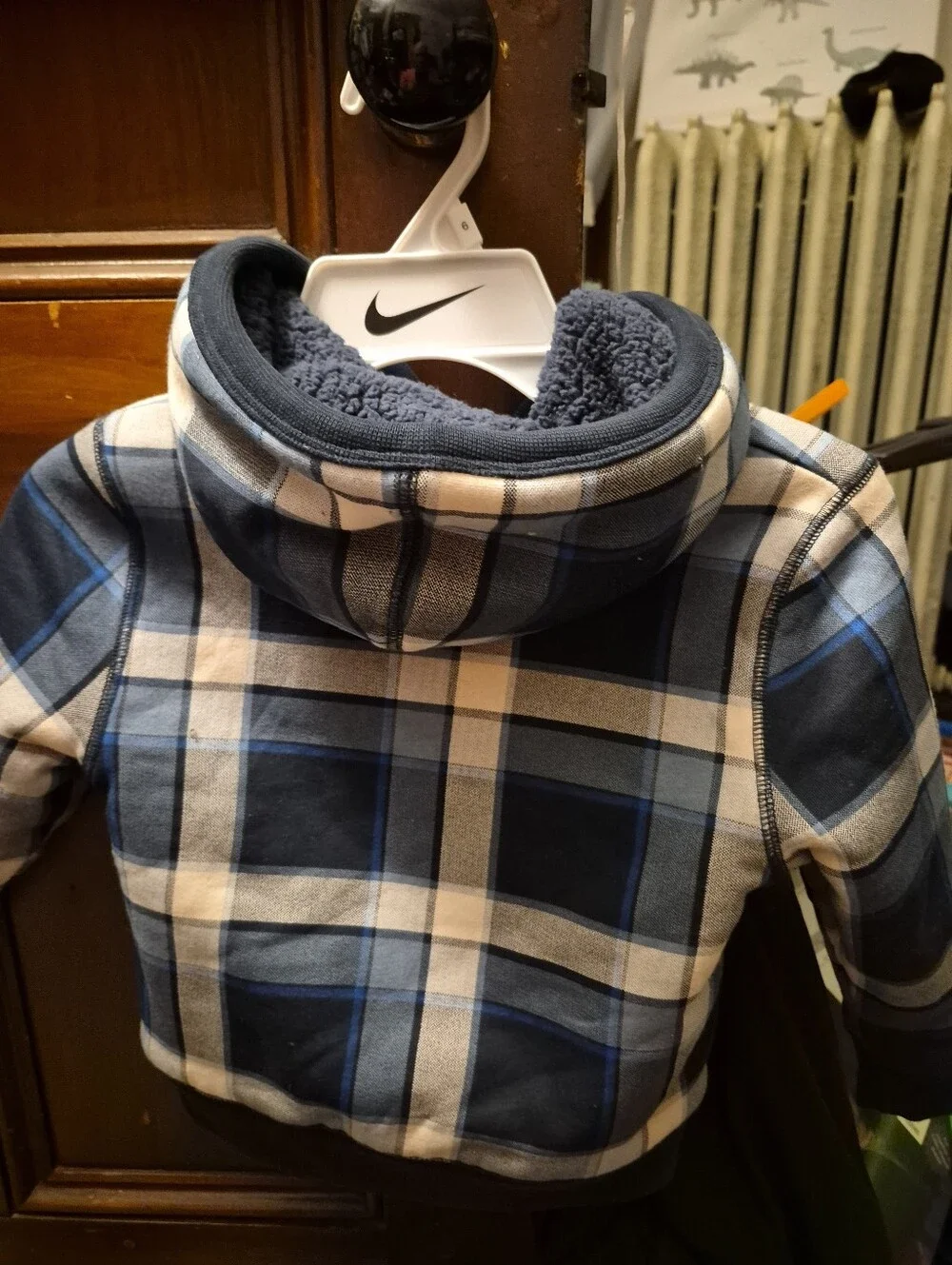 3T Baby Gap Cozy Plaid Sherpa-Lined Zip Hoodie - Navy & Cream